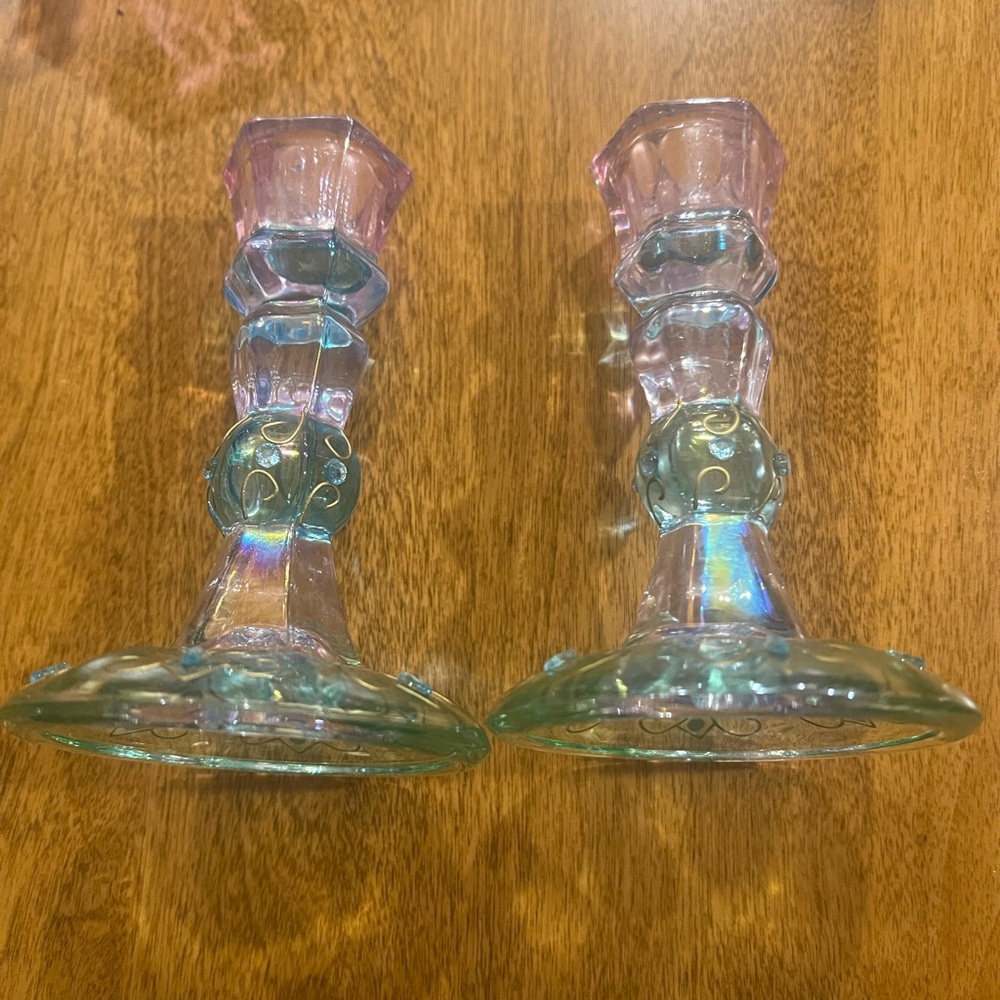 PartyLite Iridescent Purple and Teal Candle Holder Set and votive holder. - Picture 6 of 7